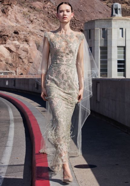 Heavily Beaded Tulle Evening Dress