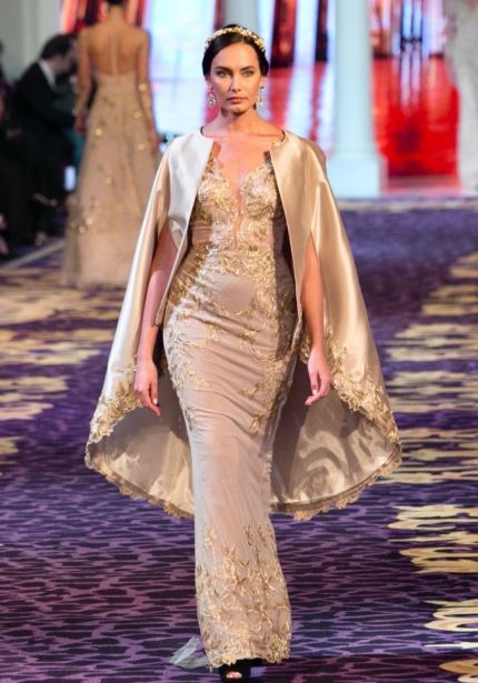 Embroidered Mermaid Evening Dress with Cape