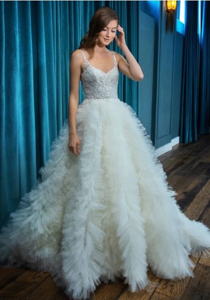 Beaded Ruffle Princess Wedding Dress