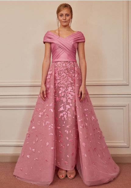 Pleated Pink Tulle Gown