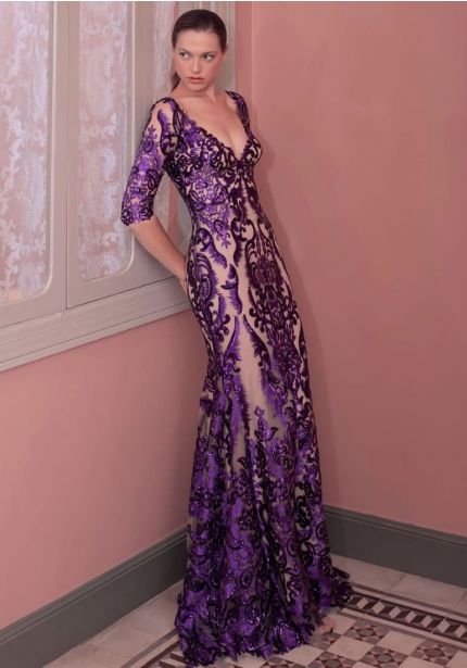 Embroidered Tulle Gown With Low Back