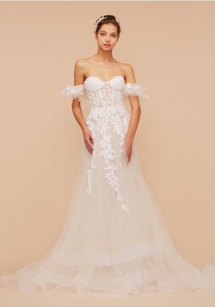 Embellished Ruffle Sleeves Wedding Dress