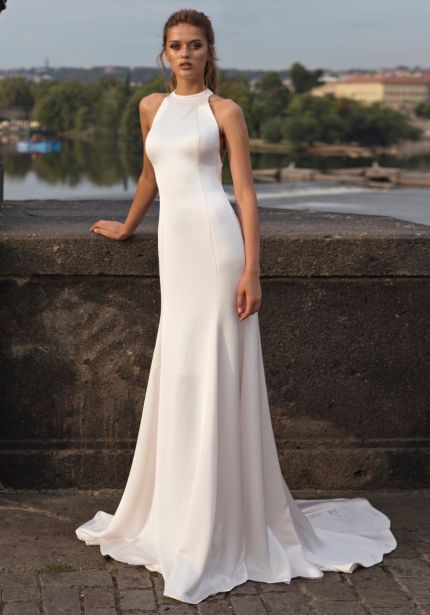 Crepe Wedding Dress with Ribbon Back