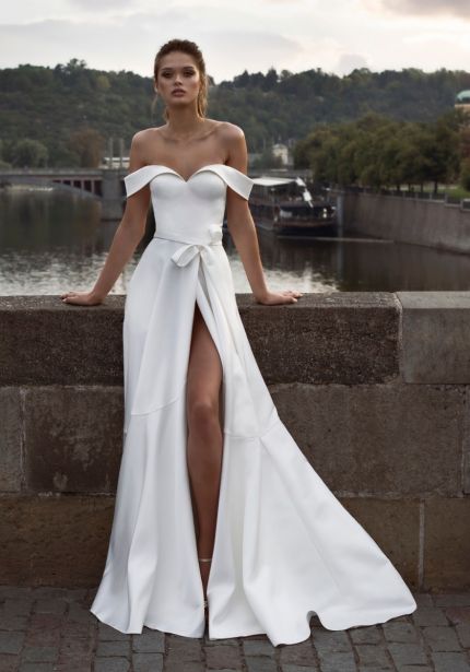 Crepe Wedding Dress with High Slit