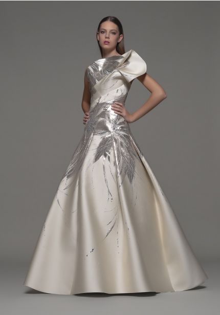 Draped Satin Evening Gown