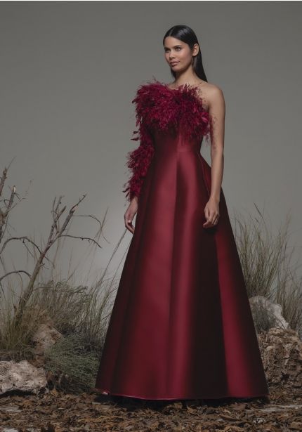 One-Shoulder Satin Evening Gown