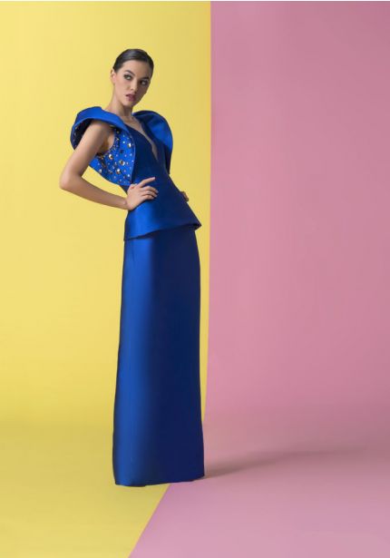 Beaded Satin Evening Gown