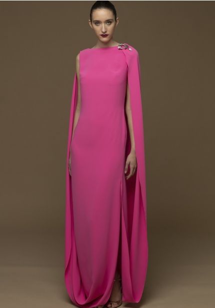 Cape-Effect Crepe Gown