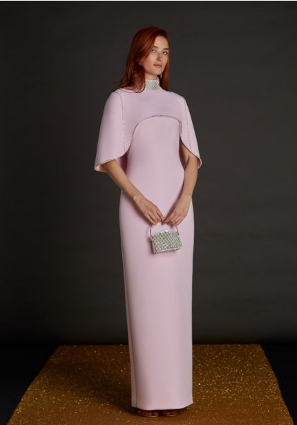 Embellished Cape-Detail Gown