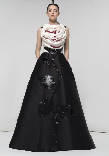 Sculpted Rose Black/White Gown