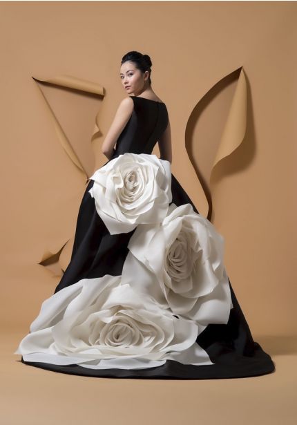 3D Flowers Mikado Evening Gown