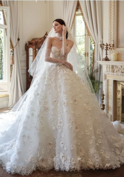 Embroidered 3D Floral Wedding Dress