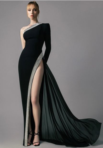 Long Sleeve Crepe Gown