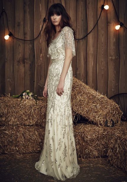 Silver Embellished Column Wedding Dress