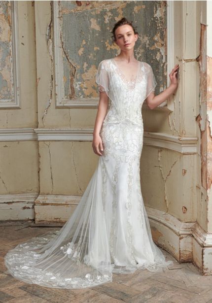 Beaded Short Sleeve Wedding Dress