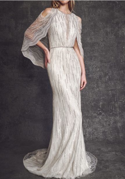 Embellished Cape-Effect Wedding Dress