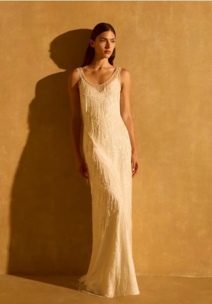Embellished Fringed Wedding Dress