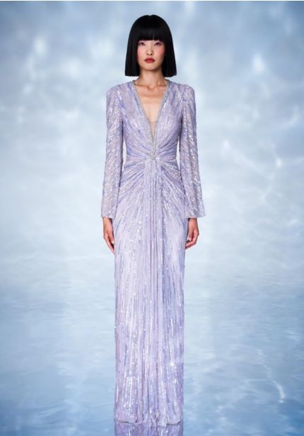 Sequinned Long Sleeve Evening Gown