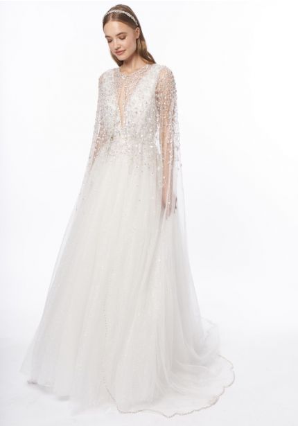 Beaded Glitter Tulle Bridal Cape