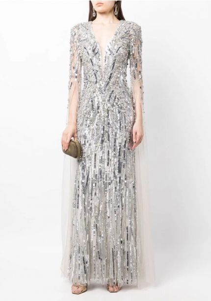Heavily Beaded Tulle Evening Gown