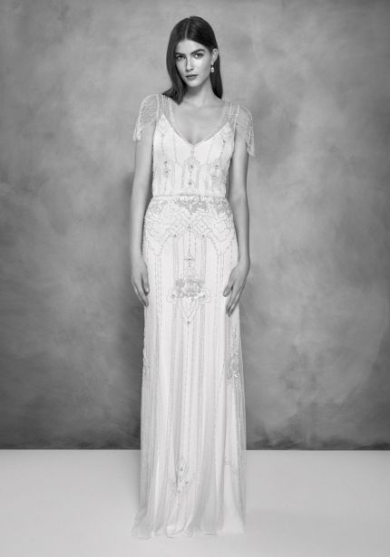 Beaded Wedding Dress with Cap Sleeves