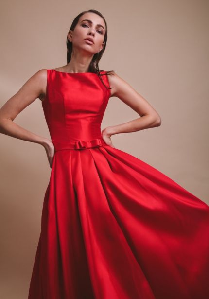 Red Mikado Ball Gown with Open Back