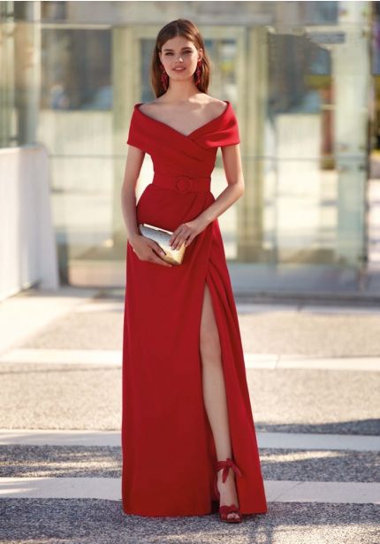 Draped Red Crepe Gown
