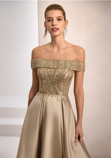 Embellished Satin Gown