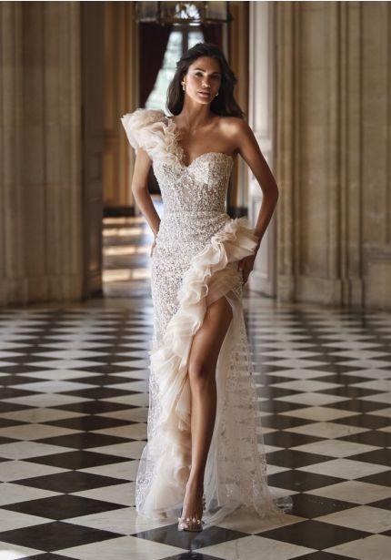 Beaded One-Shoulder Mermaid Wedding Dress