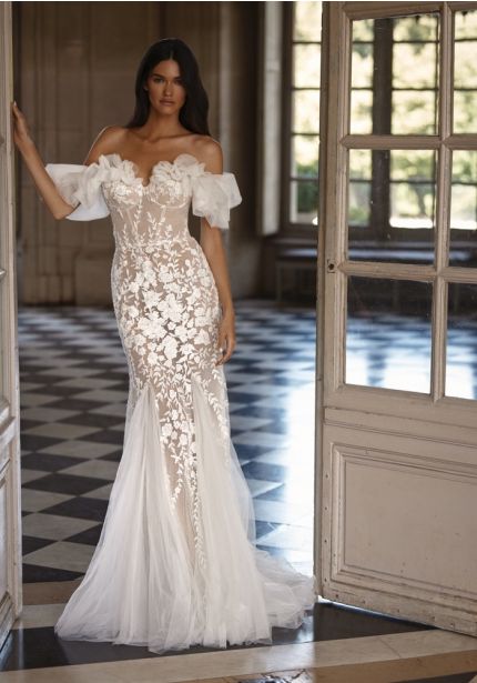 Beaded Floral Mermaid Wedding Dress