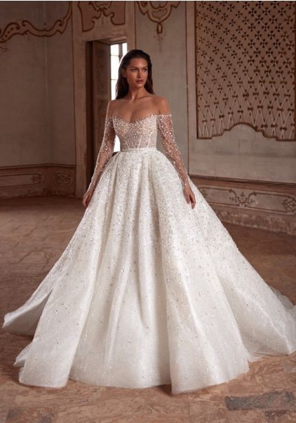Heavily Beaded Long Sleeve Wedding Dress