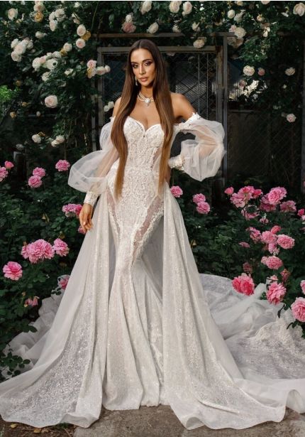 Embroidered Long Sleeve Wedding Dress