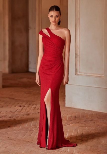 Draped One-Shoulder Gown
