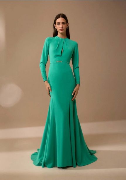 Long Sleeve Crepe Gown