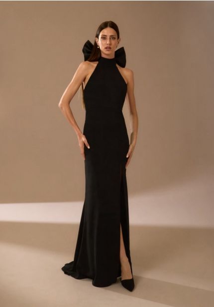 Bow-Detail Crepe Gown