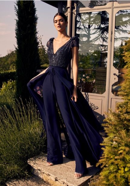 Beaded Chiffon Jumpsuit
