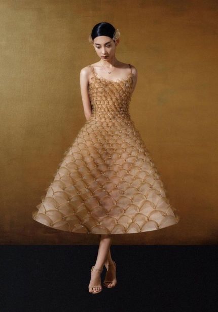 Beaded Tulle Midi Dress