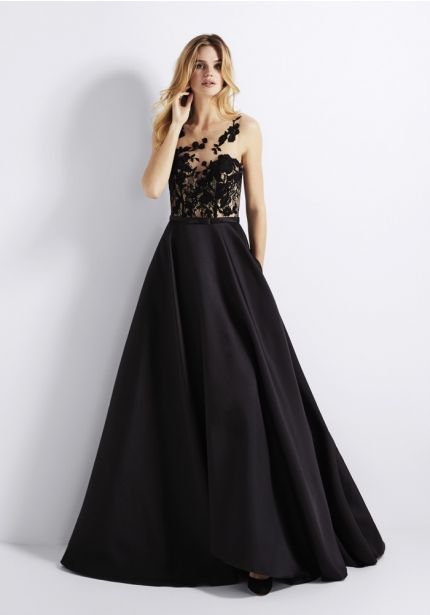 Tattoo-Effect Bodice Black Mikado Ball Gown