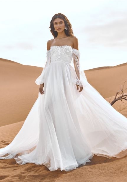 Draped Flowy Wedding Dress