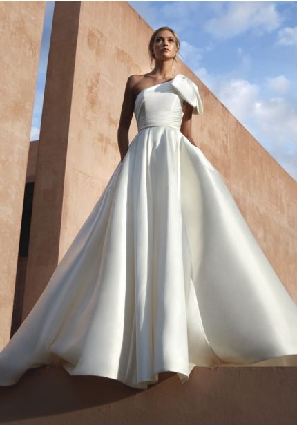 Shoulder Bow Mikado Wedding Dress
