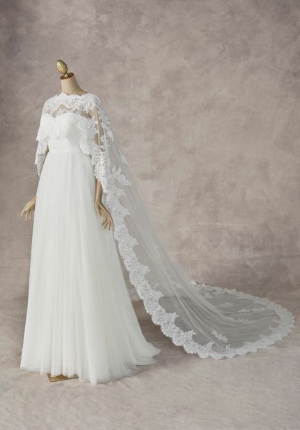 Lace Embroidered Bridal Tulle Cape
