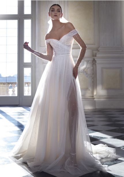 Embellished Draped Wedding Dress