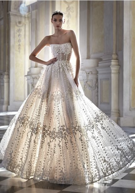 Heavily Beaded Floral Wedding Dress