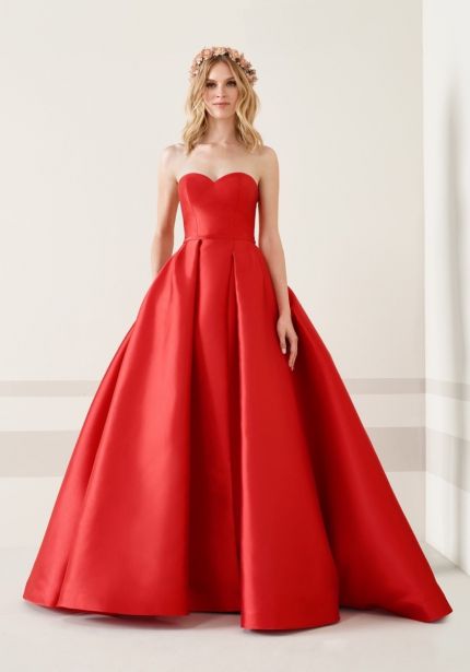 Strapless Red Mikado Ball Gown