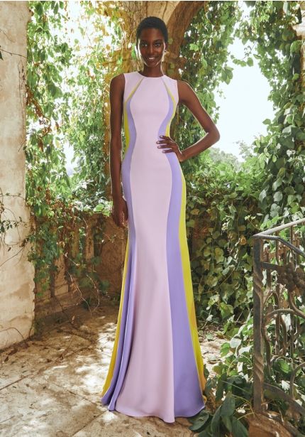 Multicolour Crepe Evening Gown