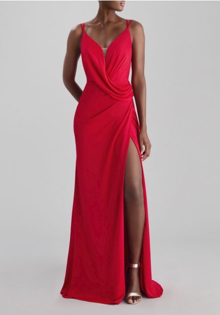 Draped Satin Evening Gown