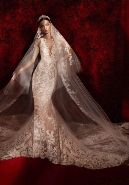 Beaded Flowers Wedding Veil