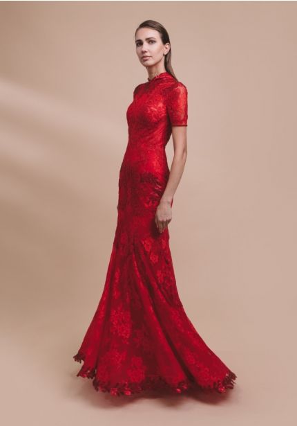 Embroidered Keyhole Back Cheongsam
