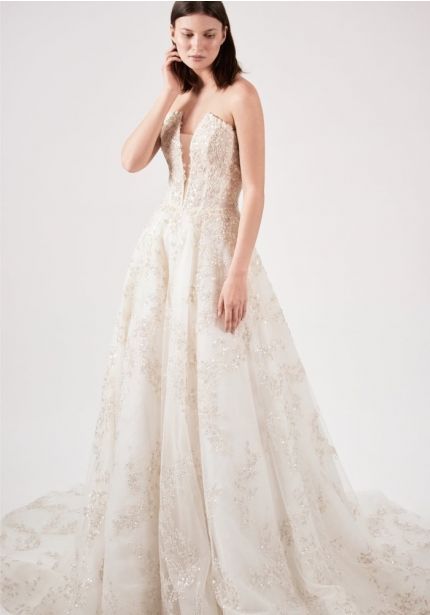 Beaded Champagne Colour Wedding Dress