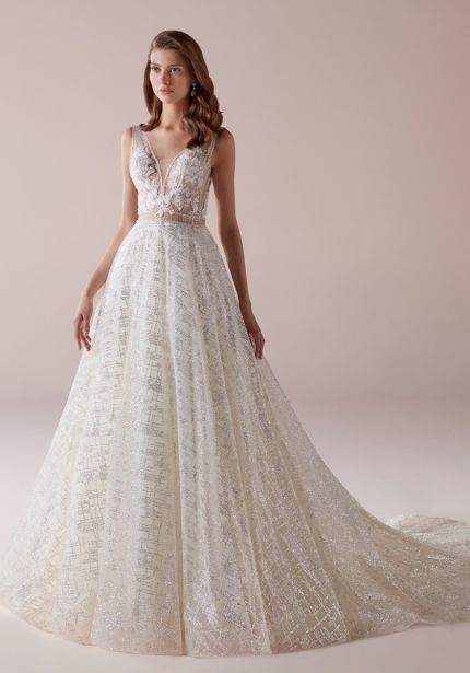 Beaded Flowers Shimmers Ball Gown